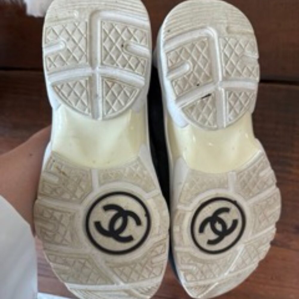 Chanel Grey/White Fabric and Suede CC Lace Up Sneakers - Picture 3 of 5